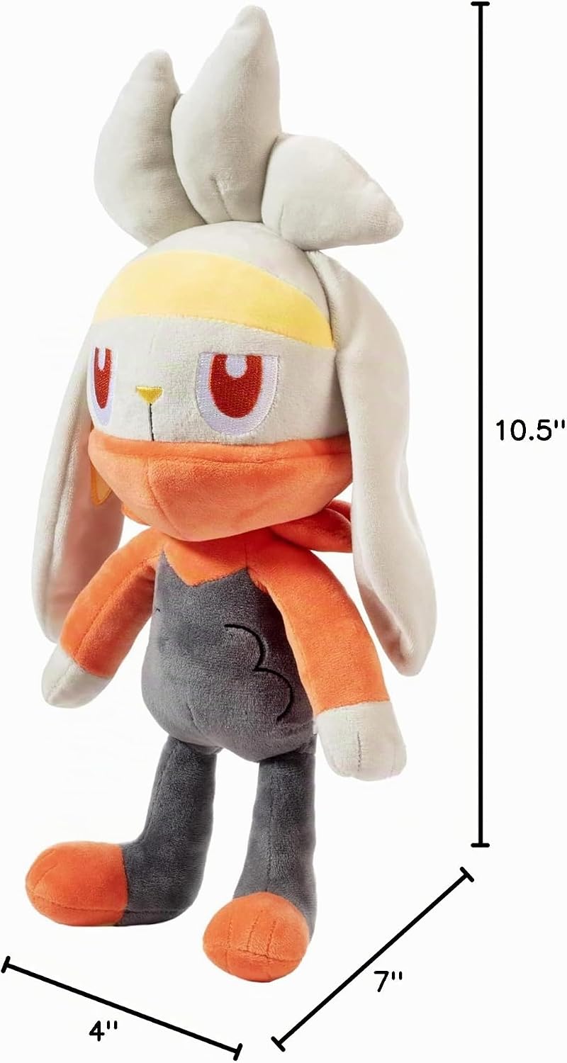 Pokémon Peluche oficial de Raboot de 12 pulgadas, animal de peluche grande y suave de Sword & Shield Scorbunny Evolution, auténtica figura de Pokémon con licencia de regalo, para niños, niñas