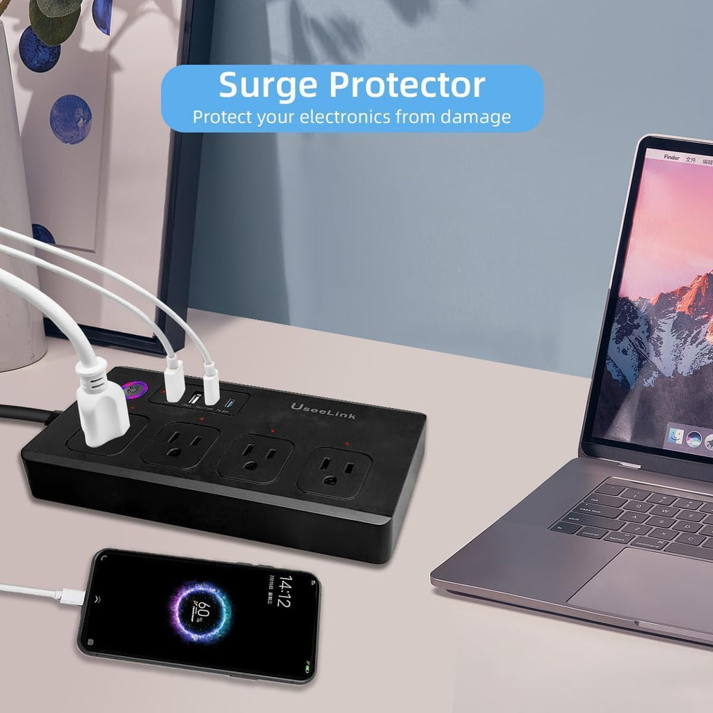 Jinvoo Regleta de alimentación inteligente WiFi, enchufe múltiple con 4 salidas de CA, 4 puertos USB, no requiere concentrador, funciona con Google Home, certificado ETL (regletas de alimentación