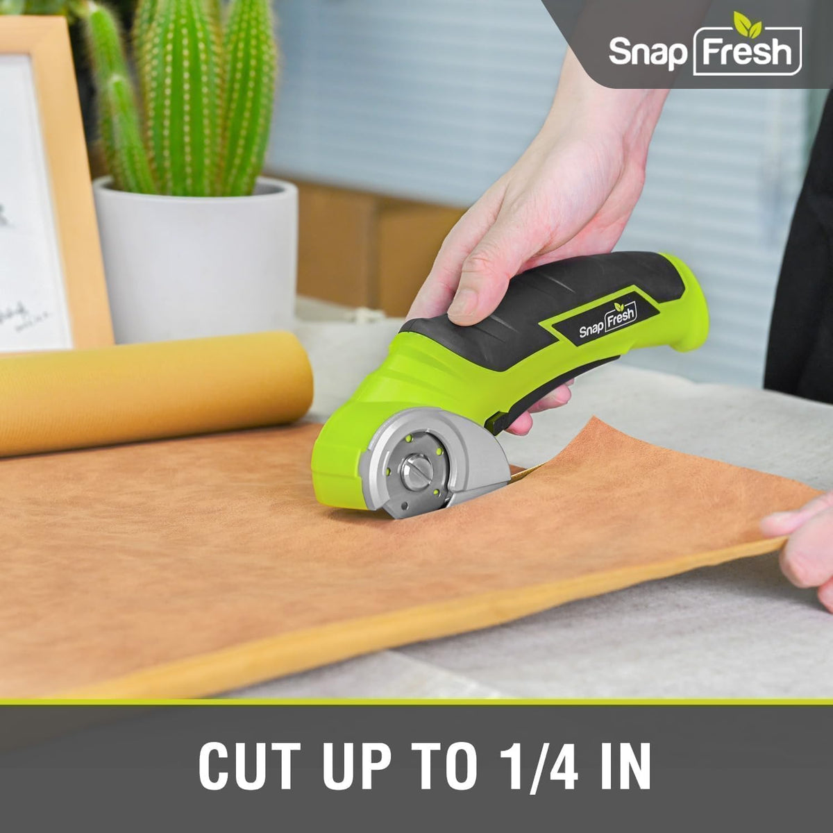 SnapFresh Tijeras Eléctricas Inalámbricas, Cortador de Caja Mini Eléctrico de 4V, Herramienta de Corte de Alfombra y Cartón con Hoja de Reemplazo/Cargador, Cortador Rotativo para Paquetes de Cartón