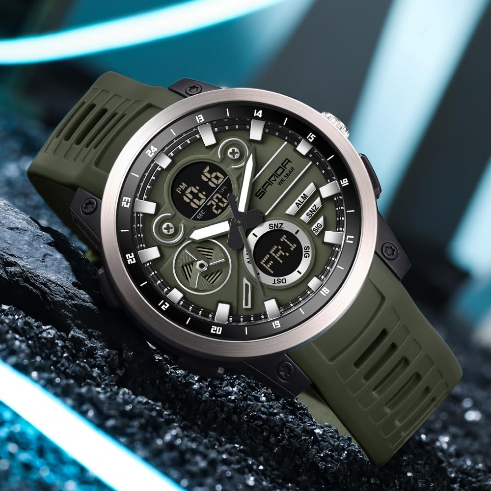 Reloj deportivo con caja de acero inoxidable para hombre, reloj militar, cronómetro LED para exteriores, digital, electrónico, grande, pantalla dual, impermeable, táctico, reloj de pulsera para