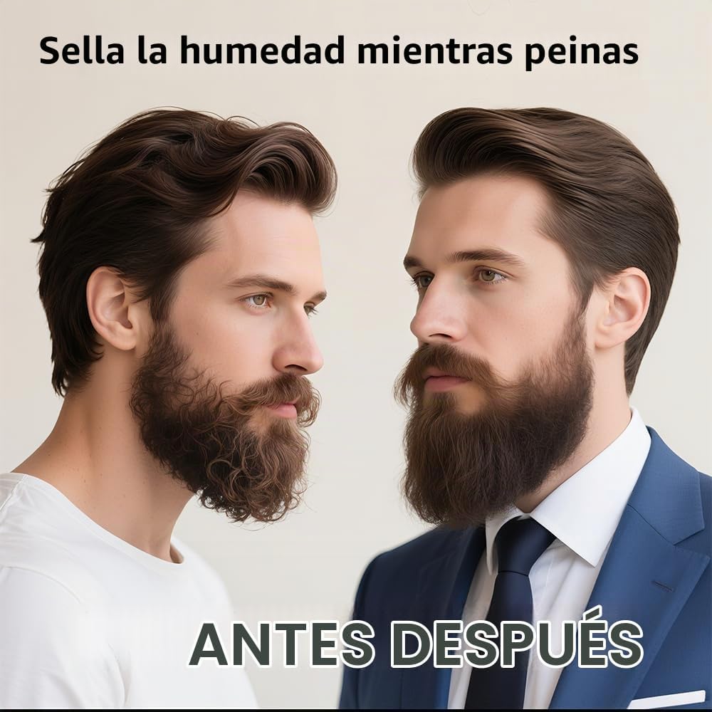 Alisador de barba para hombres, cepillo térmico para barba, peine iónico para barba con 5 ajustes de calor, alisado rápido antiquemaduras para barbas rizadas gruesas, kit de aseo de viaje