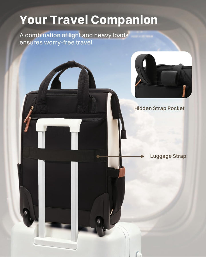 Mochila acolchada con ruedas para mujer, mochila para laptop con ru...