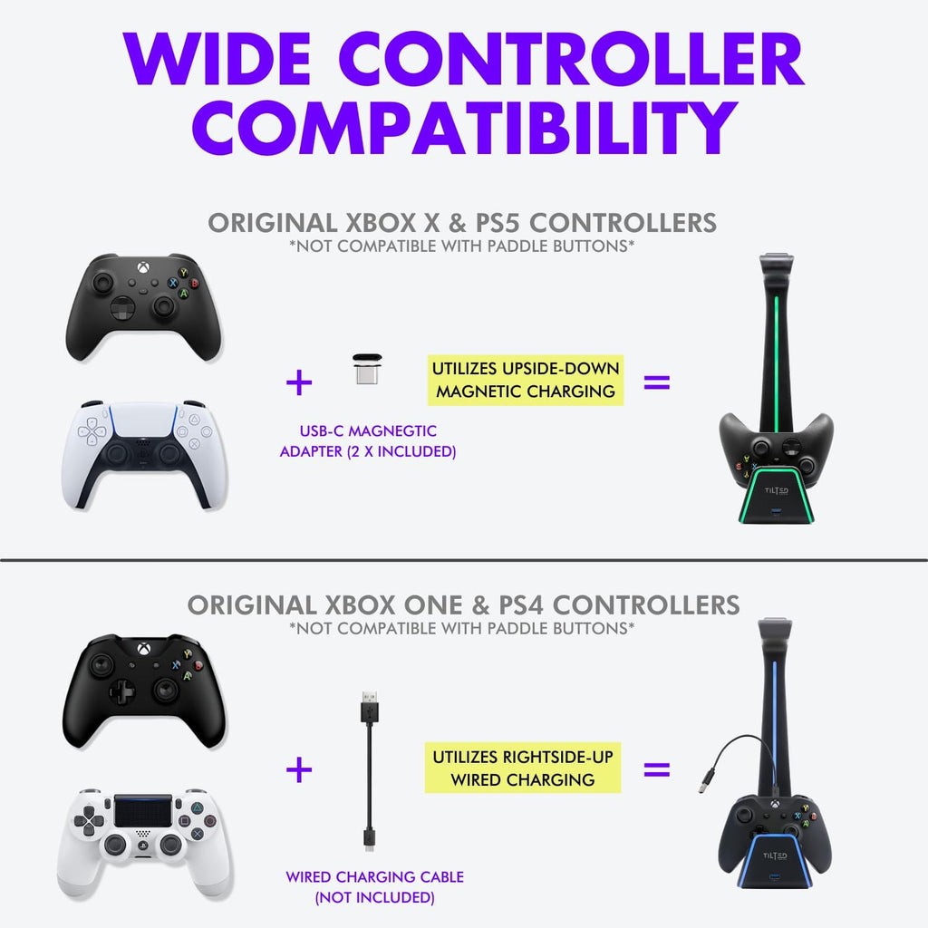 Soporte para auriculares y controlador para juegos | Accesorios premium para PS5 (espacio limpio con estación de carga) Soporte para auriculares y controlador para escritorio, PlayStation 5, Xbox Game,