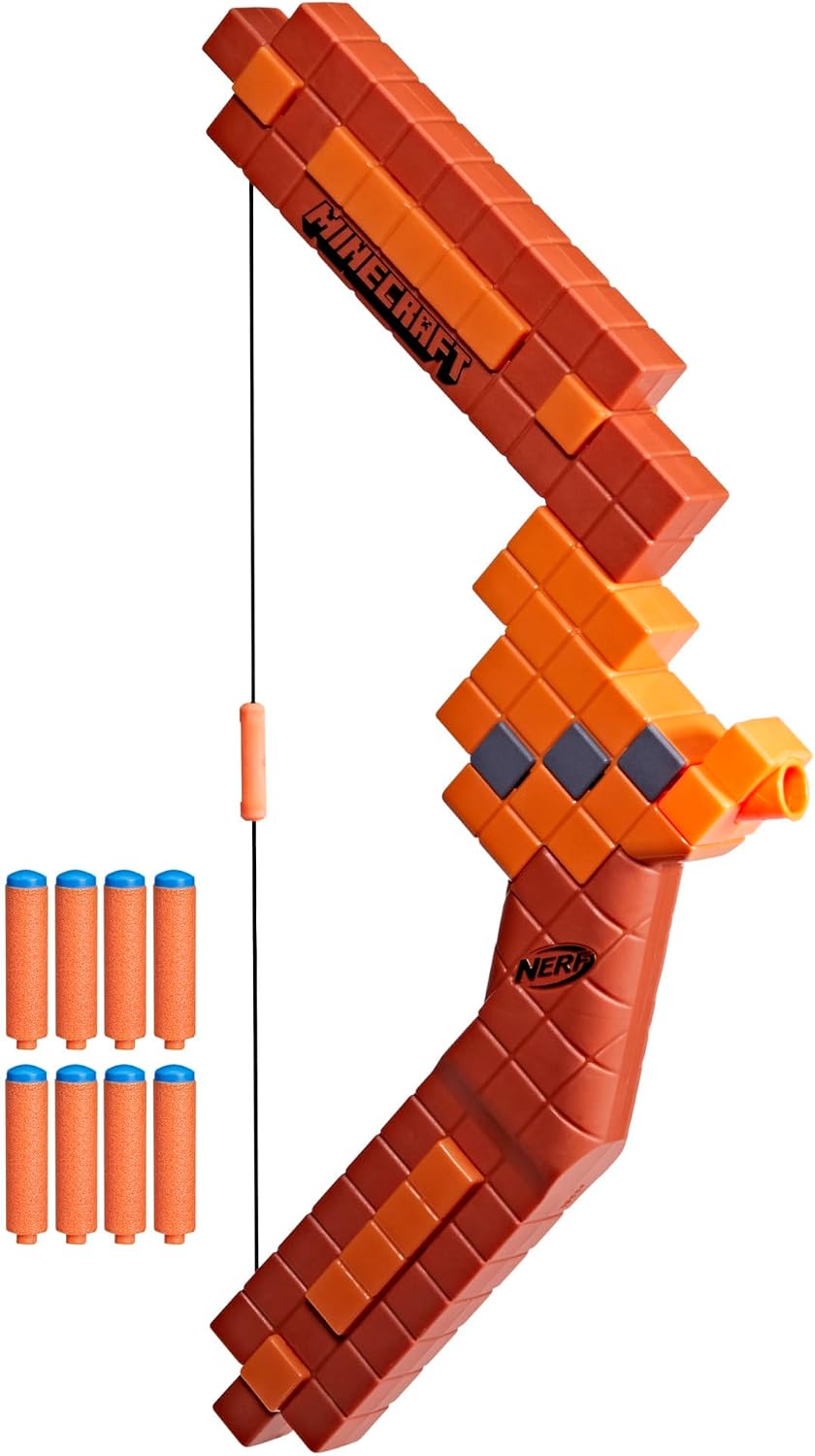Nerf Minecraft Arco Lanzador de Dardos, Cebado con Cuerda de Retroceso, 8 Dardos N1 Compatible Solo con Lanzadores de Dardos N1, Edades 8+