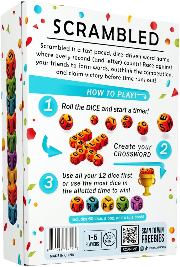 Viral Studios Scrambled The Dice-Driven Word Game Juego de fiesta de ritmo rápido | Deletrea, grita y gana en este desafío de sprint cerebral definitivo para 1 a 5 jugadores para familias, juegos y lugares de reunión