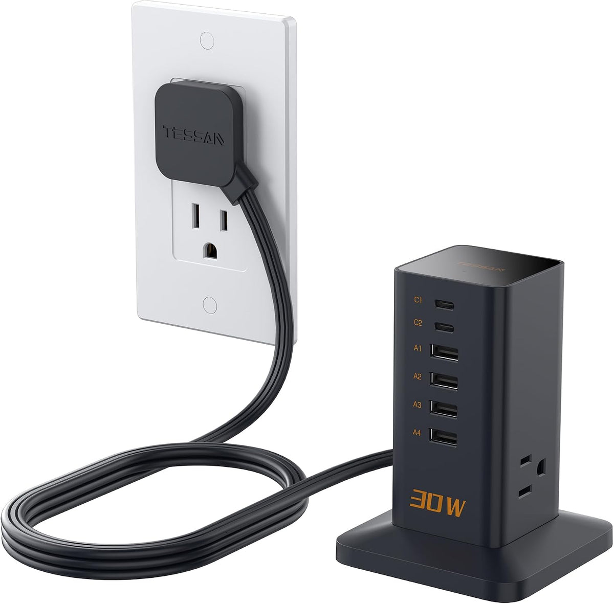 TESSAN 30W USB carga Station para Multiple dispositivos 9-en-1 USB Charger