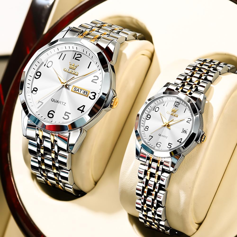 OLEVS Relojes de Pareja de San Valentín - Lujo, Moda para Hombre y Mujer, Juego de Relojes