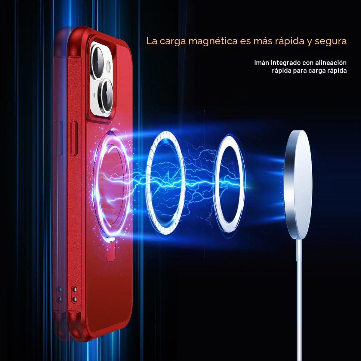SKYLMW Funda compatible con iPhone 15 con soporte magnético O-Ring invisible de grado militar para iPhone 15 de 6.1 pulgadas [compatible con Mag-Safe] [Gran sensación de agarre], color rojo