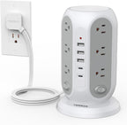 TESSAN - Regleta protectora contra sobretensiones en torre, cable de extensión plano de 6 pies, color gris