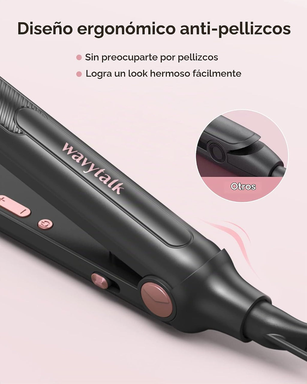 Wavytalk 3/10" lápiz plancha plana oro rosa y soplado secador de pelo ónico oro rosa