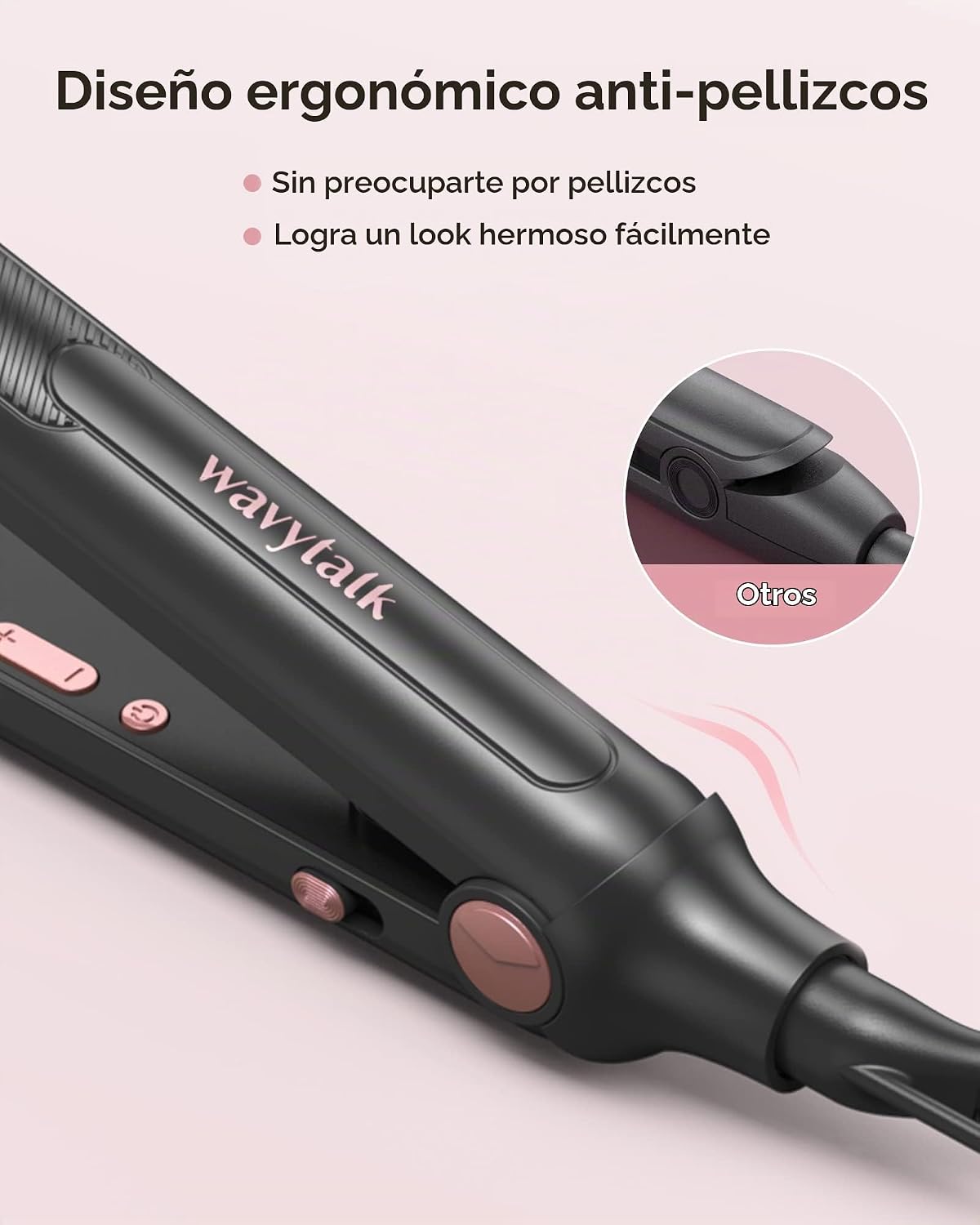 Wavytalk 3/10" lápiz plancha plana oro rosa y soplado secador de pelo ónico oro rosa