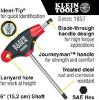 KLEIN TOOLS JTH610E Juego de llaves Allen de mango en T, tamaños SAE en pulgadas, juego de llaves Allen con hojas de 6 pulgadas, soporte incluido, 10 piezas