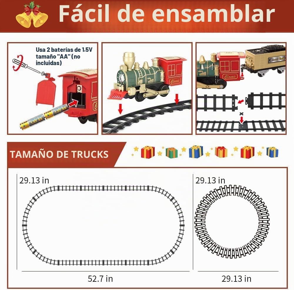 Juego de tren eléctrico para niños de 4 a 8 años, tren de juguete completo con luces y sonidos, juguetes de tren con autos y pistas para Navidad y juego durante todo el año