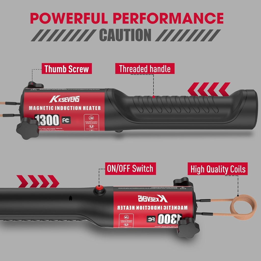 Induction Heater 1300W 110V Eliminación de pernos, Herramienta de calefacción inductiva magnética de mano con 5 bobinas para retiro de tornillos oxidados, Rojo