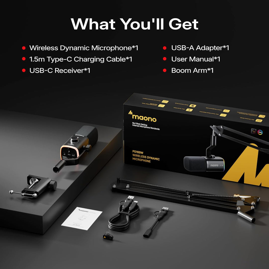 MAONO PD100WS - Micrófono inalámbrico para juegos para PC, micrófon...