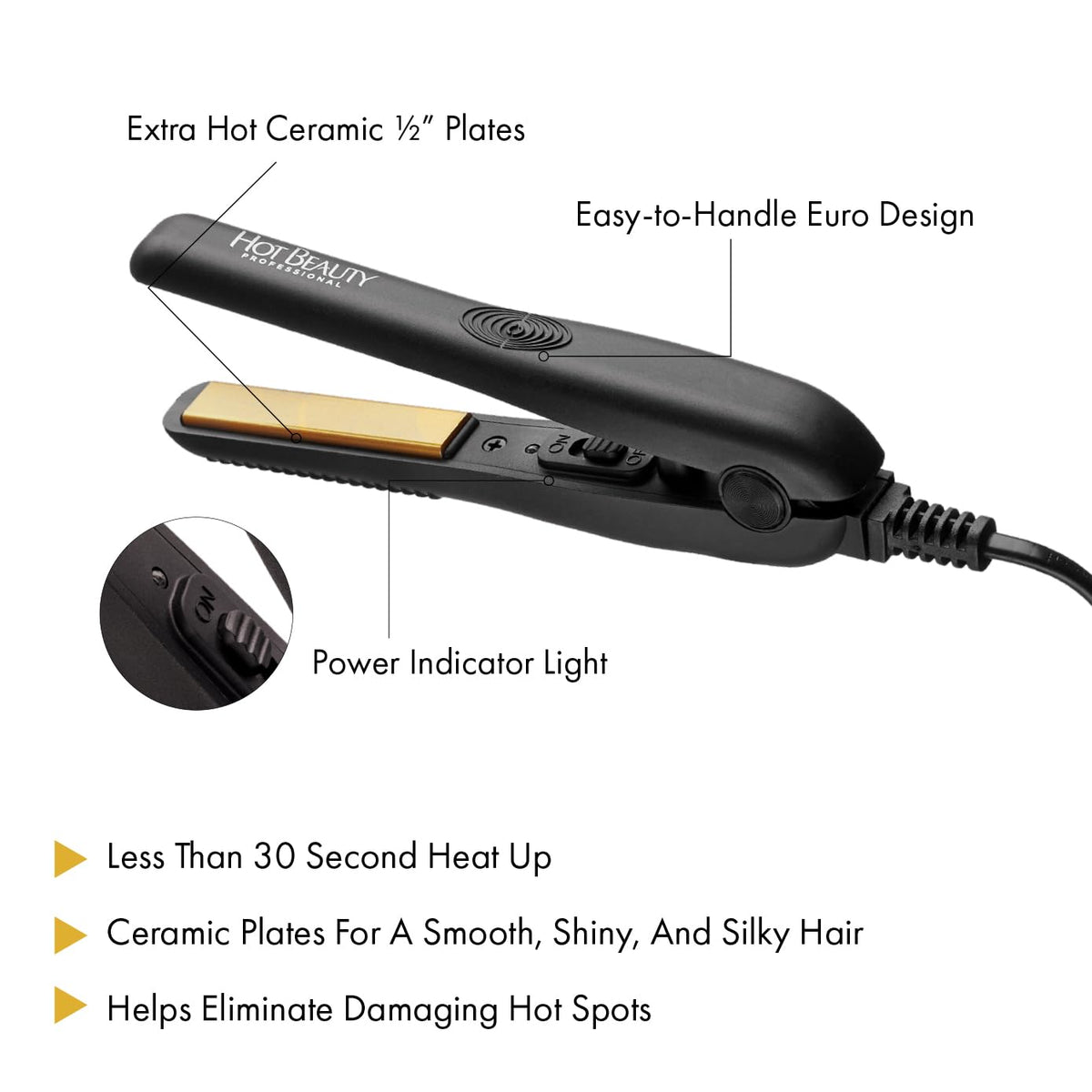 Hot Beauty Mini plancha plana profesional de cerámica de 1\/2 pulga...