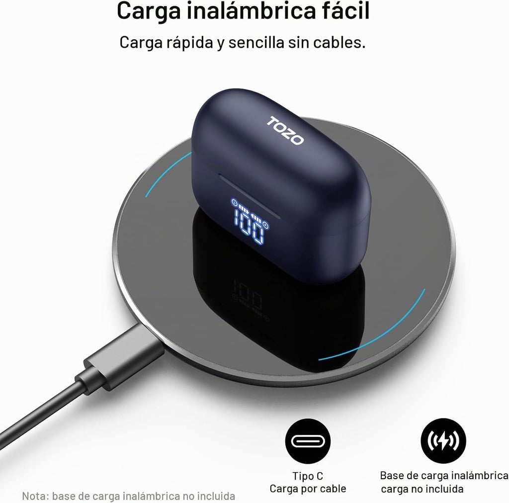 TOZO Auriculares inalámbricos T20 97H Playtime, estuche de pantalla LED de