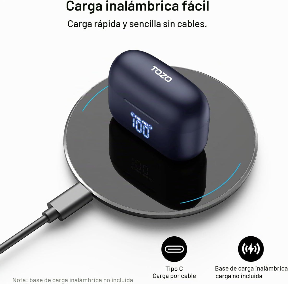 TOZO Auriculares inalámbricos T20 97H Playtime, estuche de pantalla LED de
