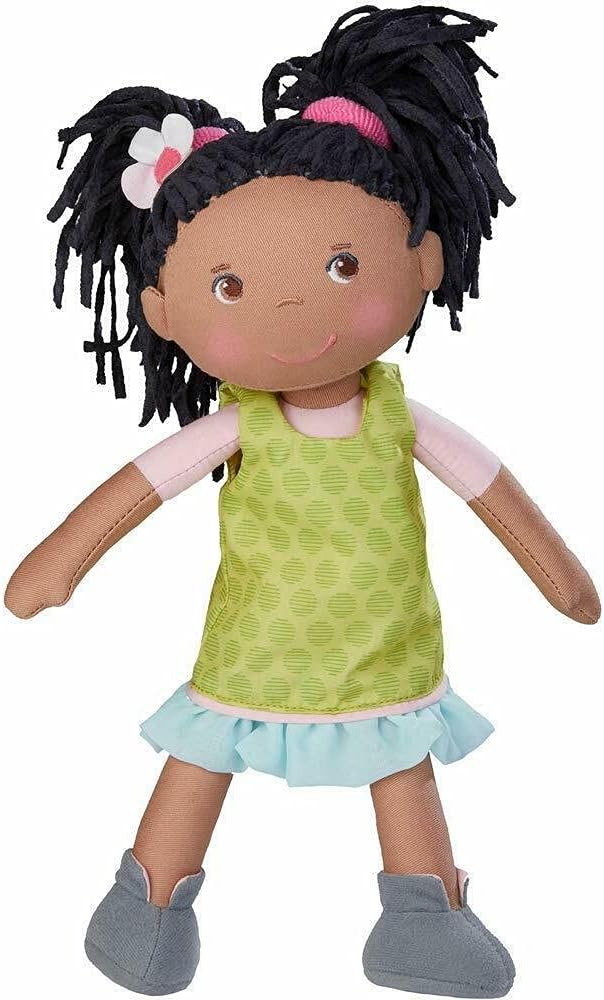 HABA Cari - Muñeca de bebé negra de 12 pulgadas con coletas negras,...