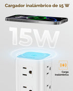 Regleta de alimentación con 12 tomas, 4 USB (1 USB C), cable de extensión de 6.5 pies con múltiples tomas, estación de carga, torre de regleta de alimentación, suministros de escritorio de oficina en