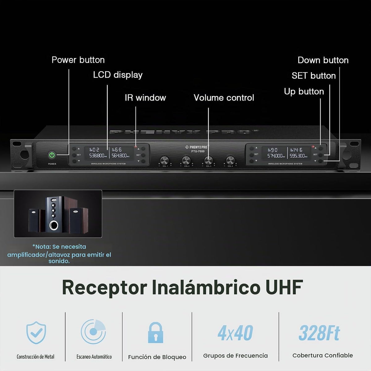 Phenyx Pro Sistema de micrófono inalámbrico de 4 canales