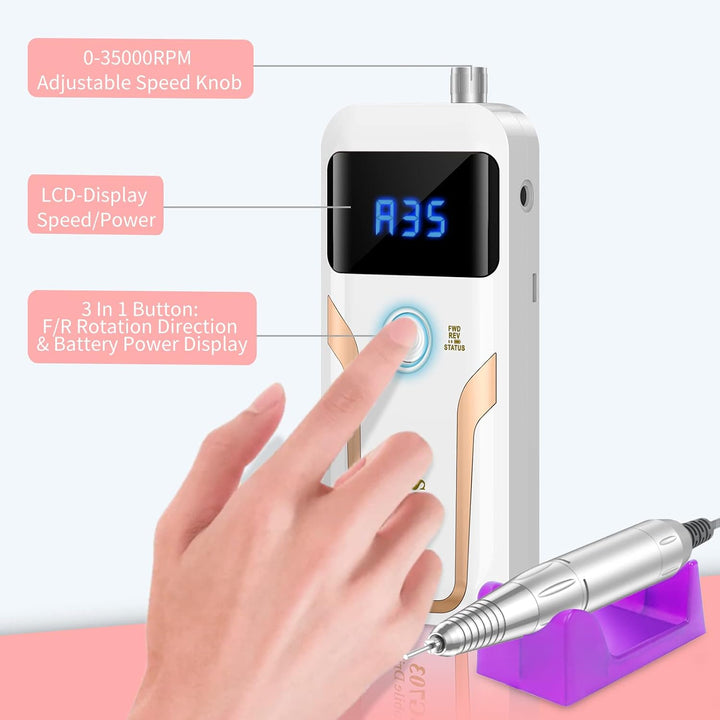 Taladro de uñas portátil profesional de 35000 RPM, MOCOWIND recarga...