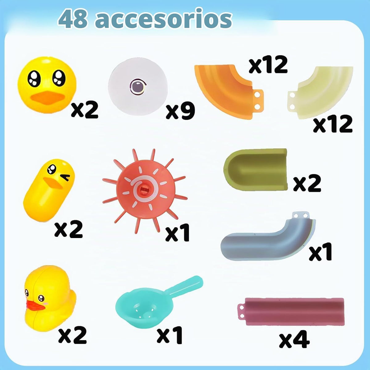 48 piezas de juguetes de baño con ventosa, tobogán de agua para bañera sin molde para ducha