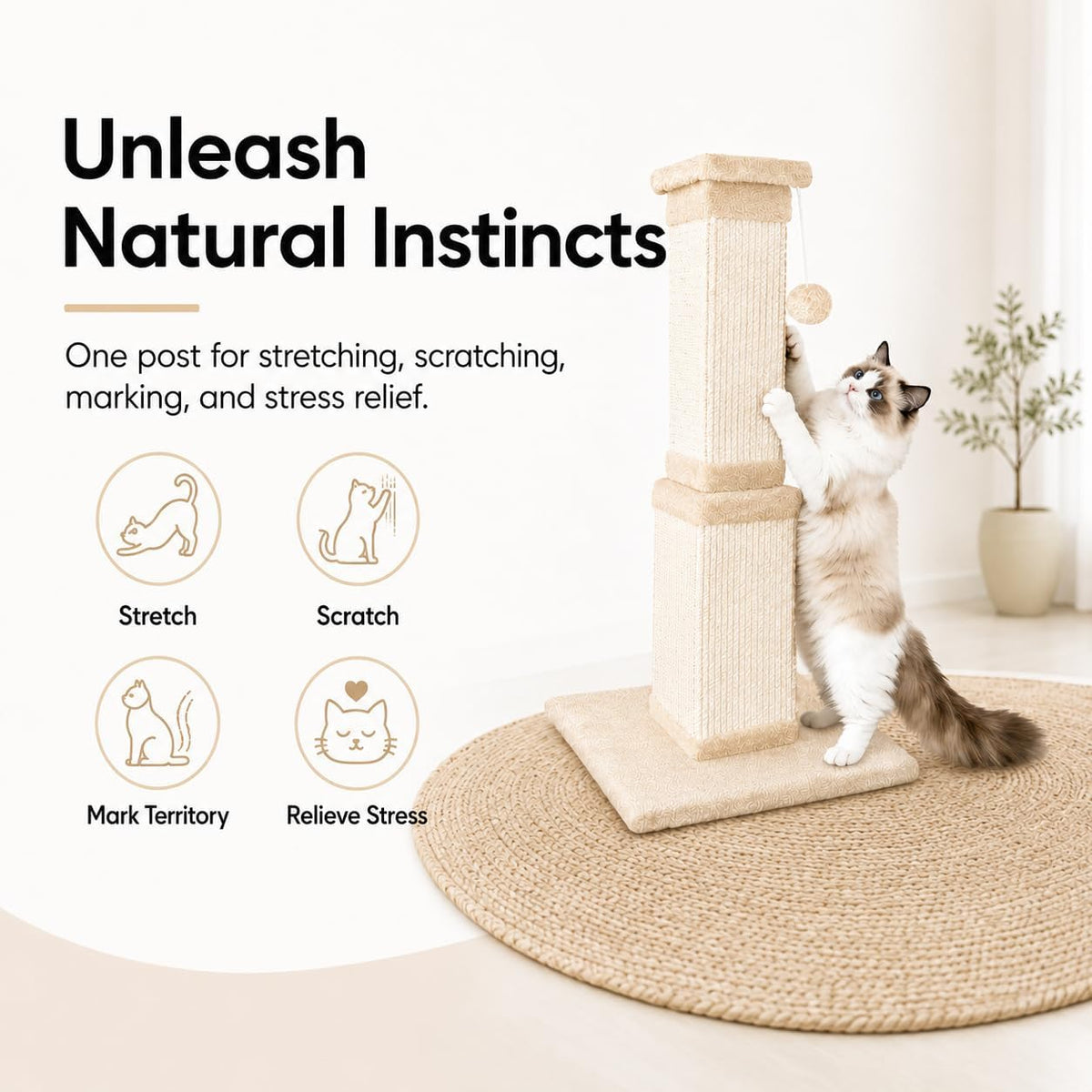 Rascador para gatos de interior, rascador de sisal para gatos de 32