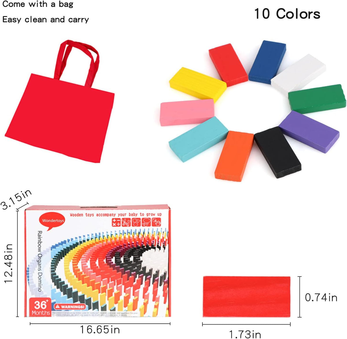 Juego de 1000 piezas de dominó para niños con 11 bloques adicionales, bloques de construcción de madera, 10 colores, juegos de fichas de dominó, juguete educativo para niños, fiesta de cumpleaños con bolsa de almacenamiento