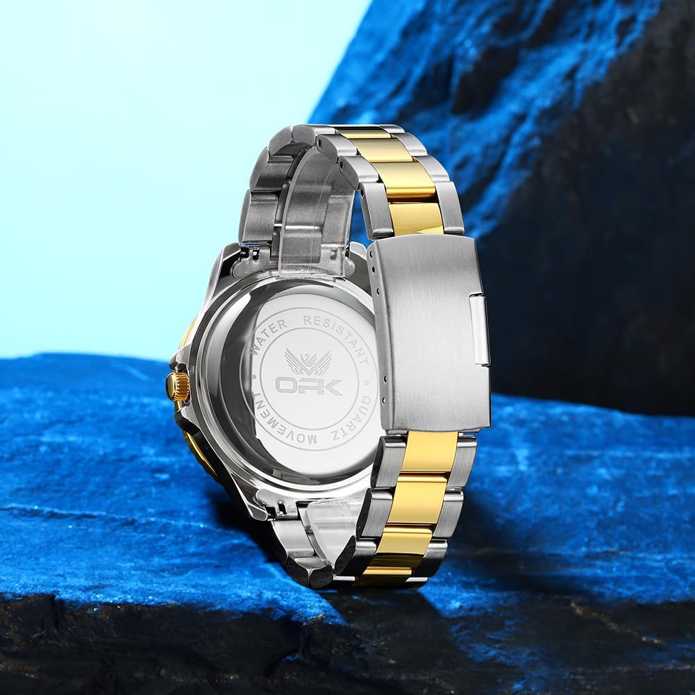 OPK Relojes para hombres de diamantes romanos analógicos relojes impermeables grandes de acero inoxidable para hombre, reloj de pulsera de negocios para padre, reloj de regalo, azul