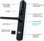 Luston Cerradura inteligente delgada para puerta delantera, de acero inoxidable, impermeable, cerradura de puerta de entrada sin llave, WiFi Bluetooth, teclado digital de huellas dactilares, cerradura de puerta abatible de aluminio con asa (negro)