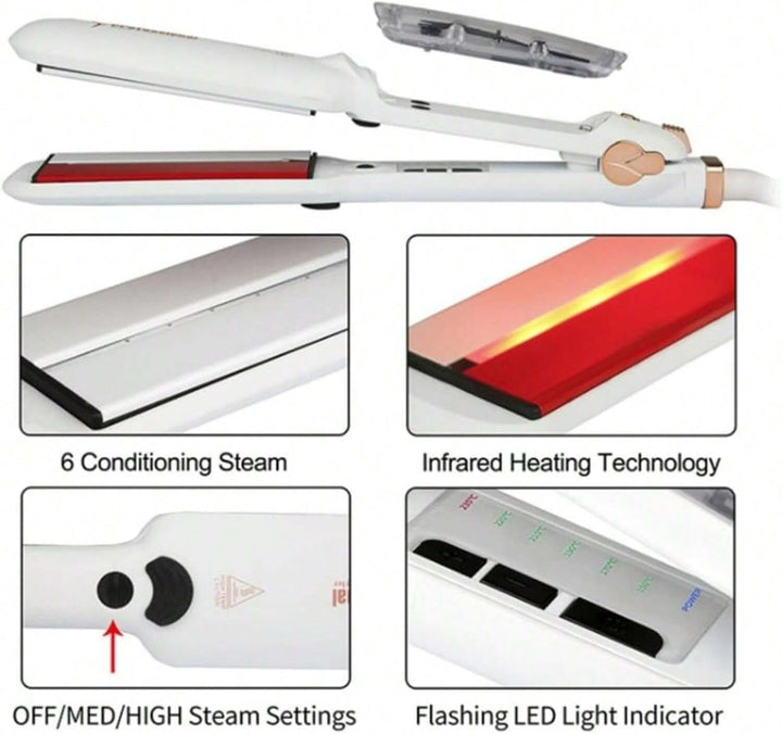 Plancha de pelo profesional de vapor, plancha plana de cerámica inf...