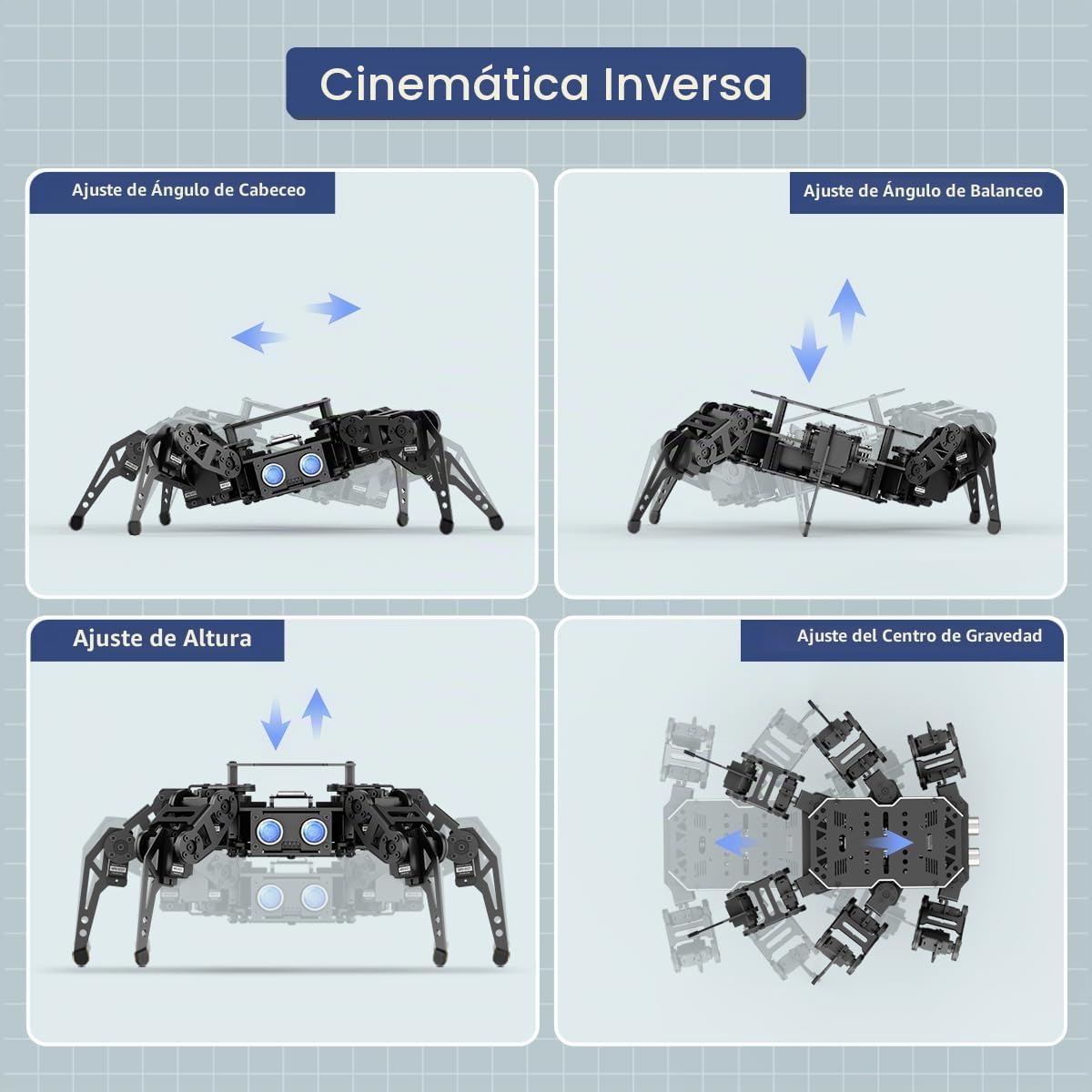 Robot hexápodo 18DOF para programación Arduino, Spider Walking Crawling Self-Balancing AI Visión Control de Voz, Evitación de Obstáculos, Educación STEM Robot de código abierto con tutoriales, kit estándar miniHexa