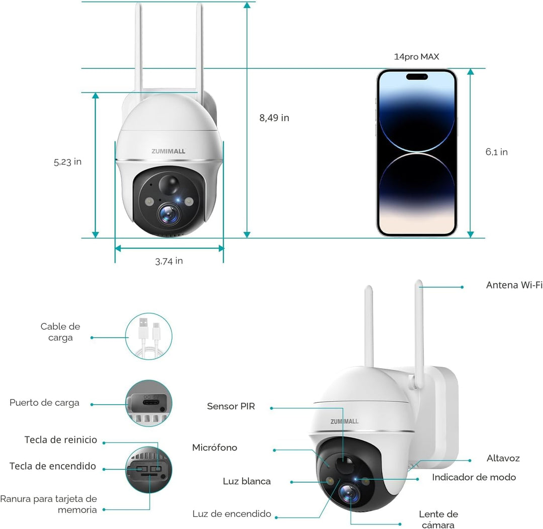 Cámaras de seguridad inalámbricas para exteriores ZUMIMALL, vista d...