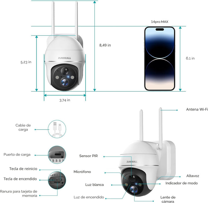 Cámaras de seguridad inalámbricas para exteriores ZUMIMALL, vista d...