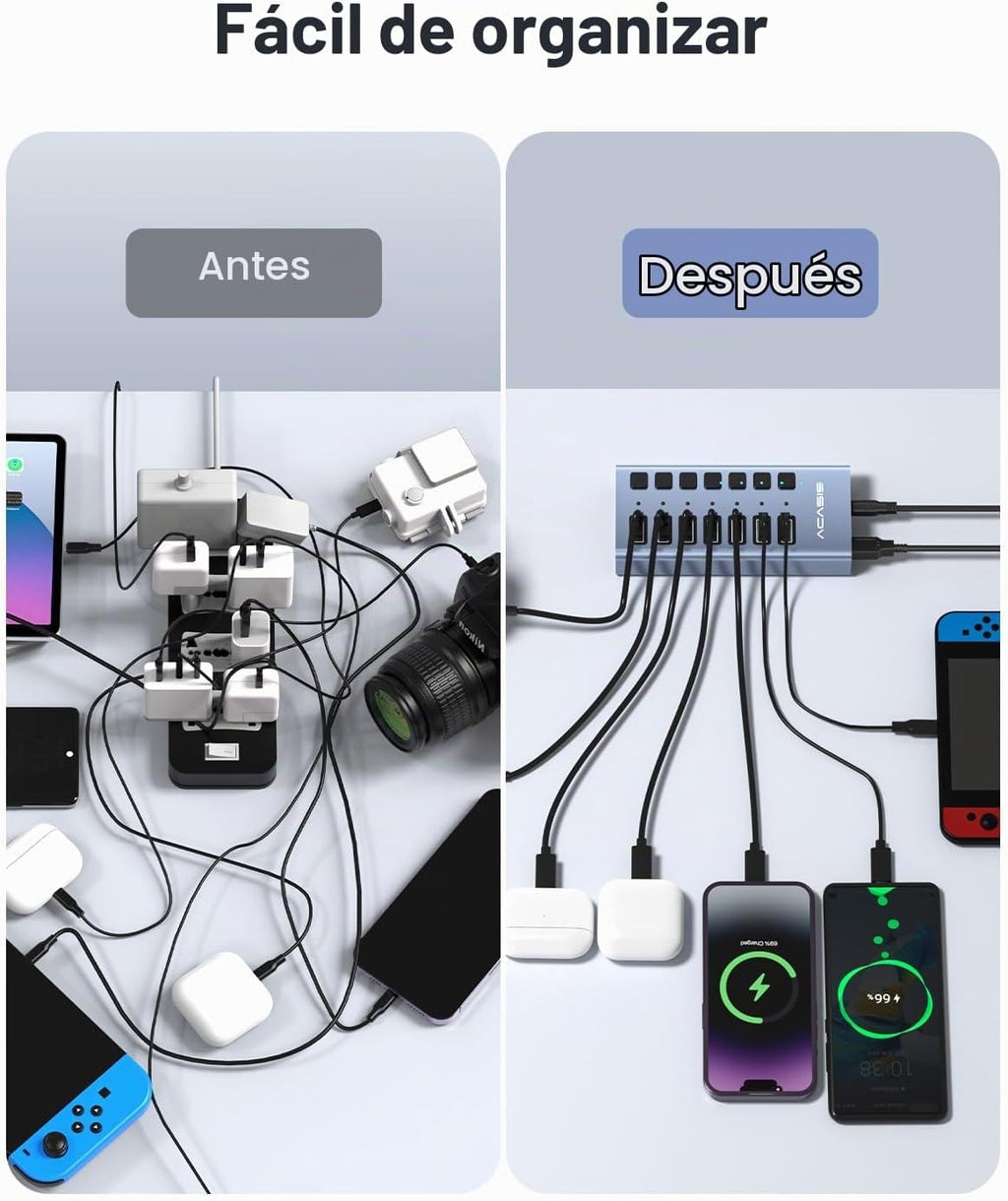 ACASIS, HS707MG-10G, hub USB 3.2 de 7 puertos, alimentado