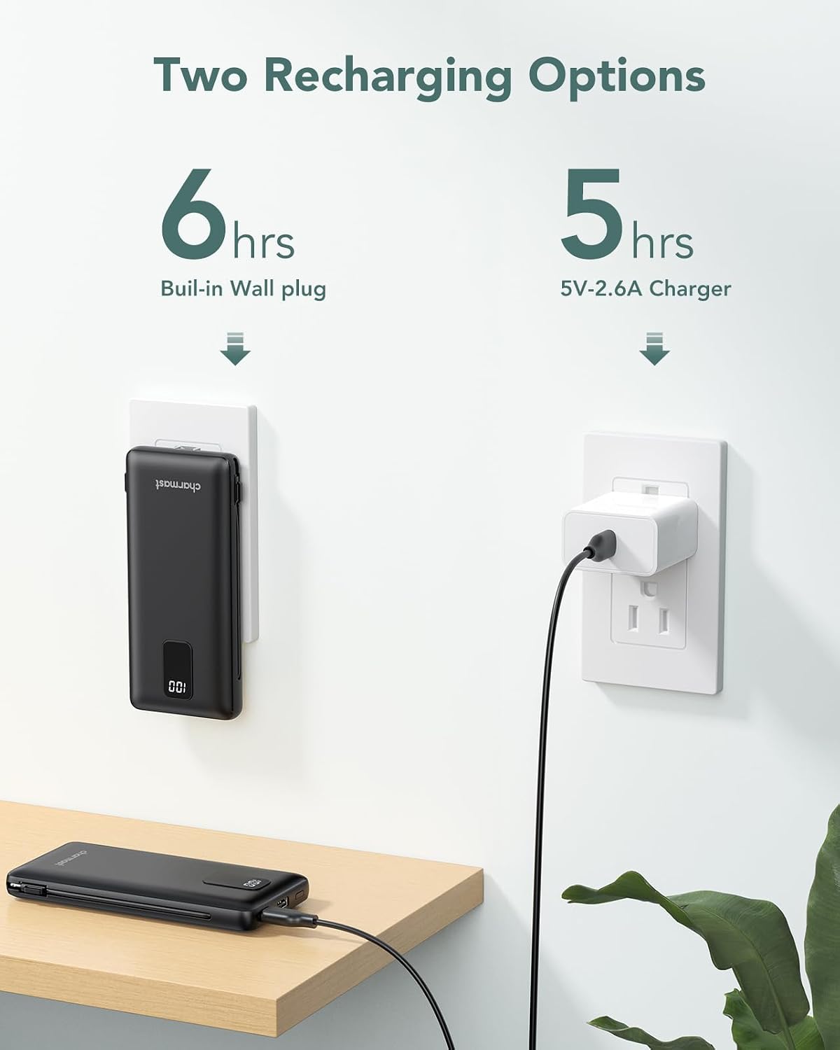 charmast Banco portátil 10000mAh del poder del cargador con el enchufe