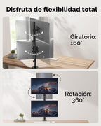 HUANUO Soporte vertical para monitor doble, soporte de monitor apilado para 2 monitores con ajuste de altura, brazo de monitor de computadora soporta dos de 17 a 32 pulgadas con abrazadera C, cada