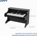 Teclado de Piano para Niños ZIPPY, Piano Digital de 25 Teclas para Niños, Mini Instrumento Educativo Musical de Juguete, Juguete de Madera para Niñas y Niños (Negro)
