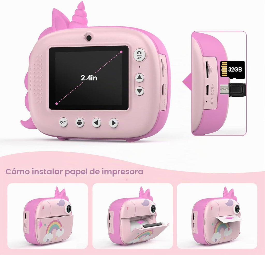 HiMont Cámara para niños, impresión instantánea, cámara digital selfie para niños con papel de impresión y tarjeta de 32G, video de 2.5K y cámara de impresión instantánea con bolígrafos de color para