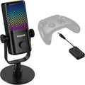 TONOR Micrófono para juegos compatible con Xbox, micrófono de transmisión de condensador RGB, bajo ruido, control de ganancia, silencio de un toque, compatible con tarjeta de captura, cable de 78 pulgadas, soporte de escritorio, negro, flujo TCX3