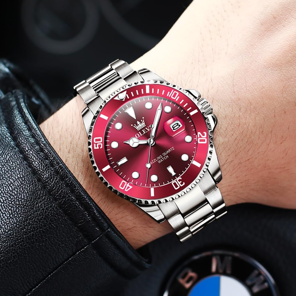 OLEVS Relojes de Lujo para Hombres, Gran Acero Inoxidable, Cuarzo Analógico, Resistente al Agua