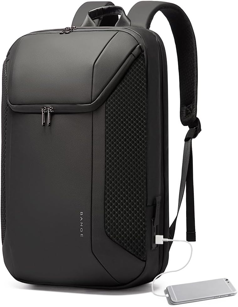 BANGE Mochila para laptop de negocios inteligente impermeable que puede adaptarse a portátiles de 15.6 a 17.3 pulgadas con puerto de carga USB 3.0 para hombres y mujeres