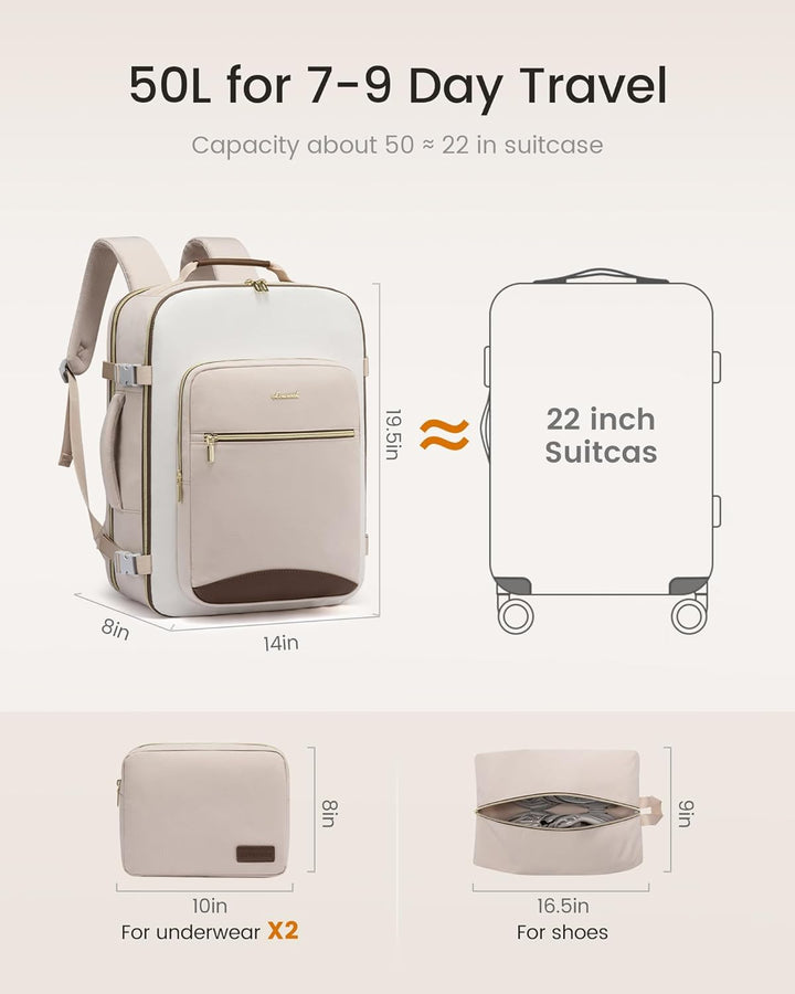 LOVEVOOK Mochila de viaje de 50 litros para mujeres y hombres, equi...