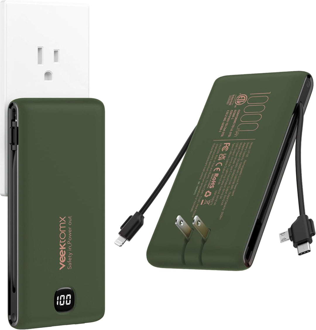 VEEKTOMX - Cargador portátil con cables integrados de 10,000 mAh, b...