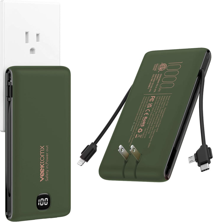 VEEKTOMX - Cargador portátil con cables integrados de 10,000 mAh, b...