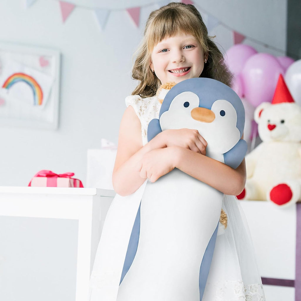 Animal de peluche de pingüino de 36 pulgadas, suave y largo, almohada de peluche de pingüino azul, regalo para niños, niños y niñas, cumpleaños, Pascua