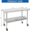 HARDURA Mesa comercial de acero inoxidable con ruedas de 24 x 48 pulgadas