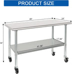 HARDURA Mesa comercial de acero inoxidable con ruedas de 24 x 48 pulgadas