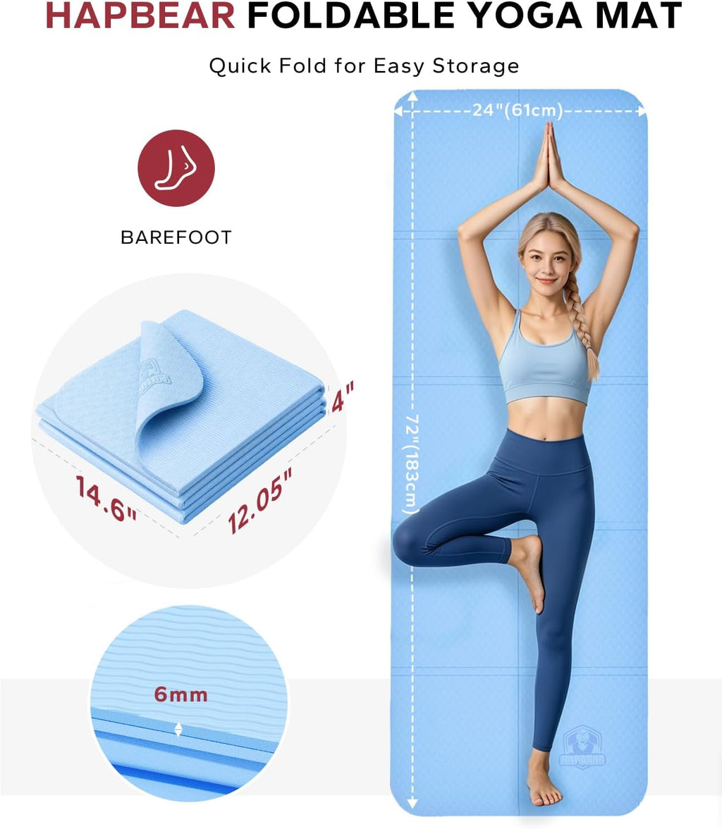 HAPBEAR Esterilla de yoga plegable de 72 x 24 x 0.24 pulgadas (0.236 in